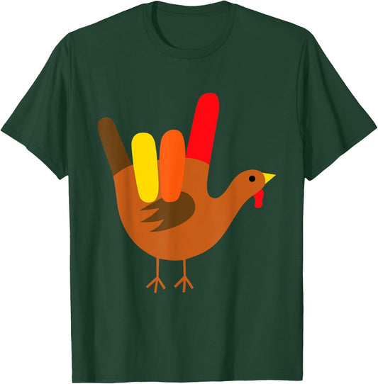 American Sign Language I Love You Thanksgiving Turkey T-Shirt - T-Shirt | Forest
