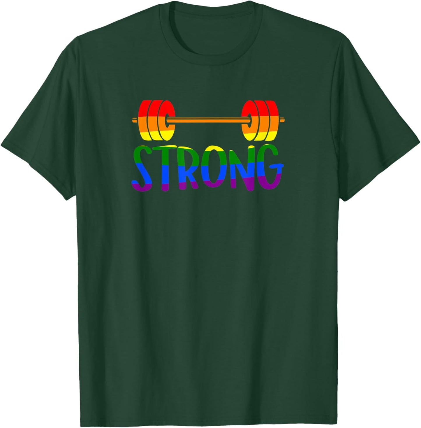 Gay Pride STRONG Gym Rainbow Barbell T-Shirt - T-Shirt | Forest