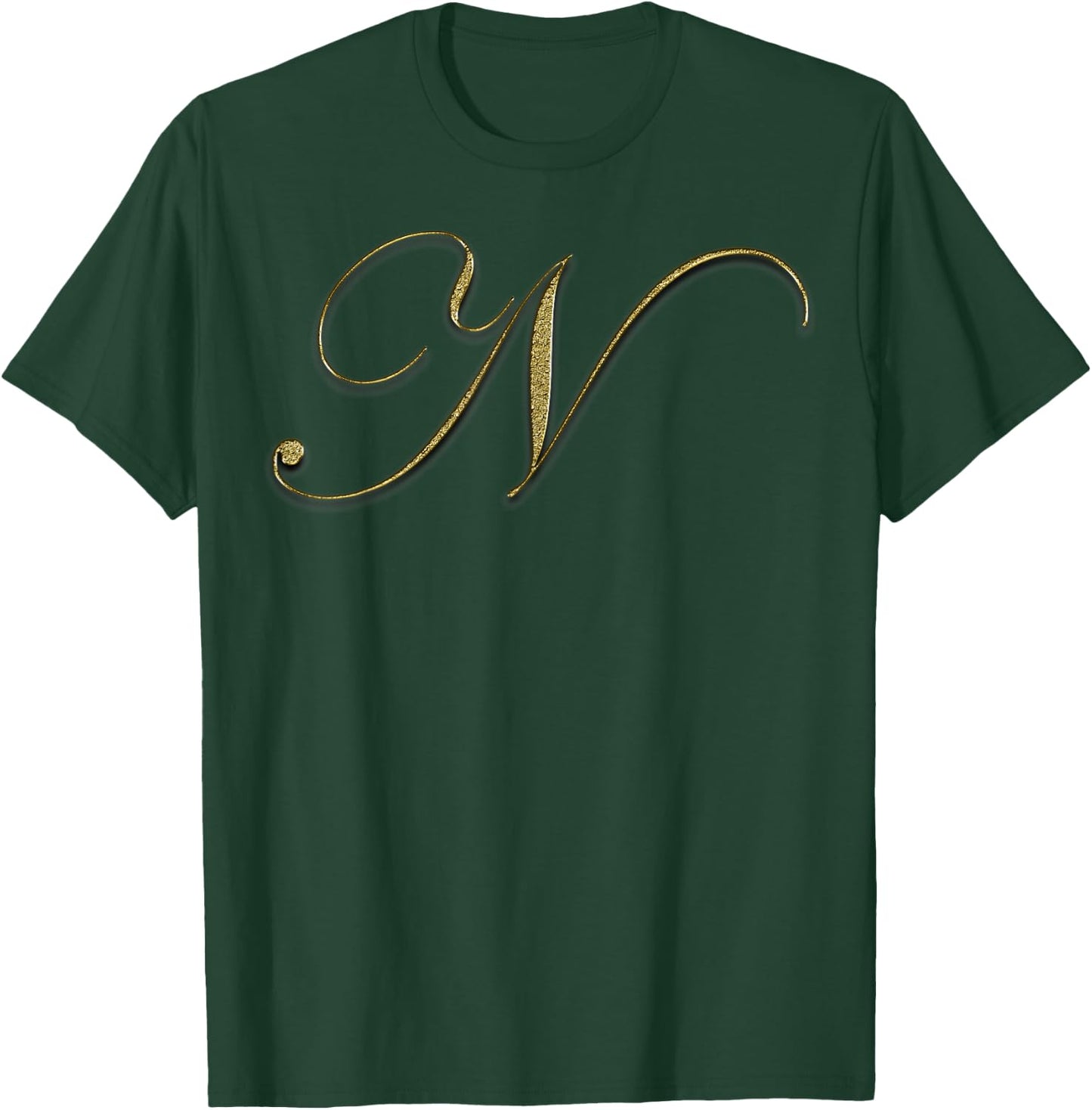 Monogram Initial Letter N Gold T-Shirt - T-Shirt | Forest