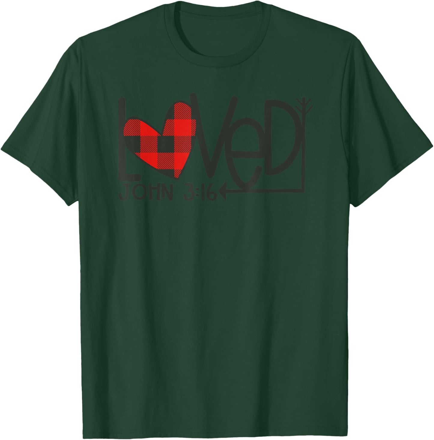 Loved John 3:16 Plaid Heart Christian Valentines Day T-Shirt - T-Shirt | Forest