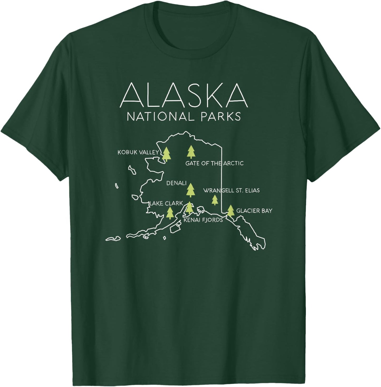 Alaska National Park Map Denali Gates Arctic Anchorage Snow T-Shirt - T-Shirt | Forest