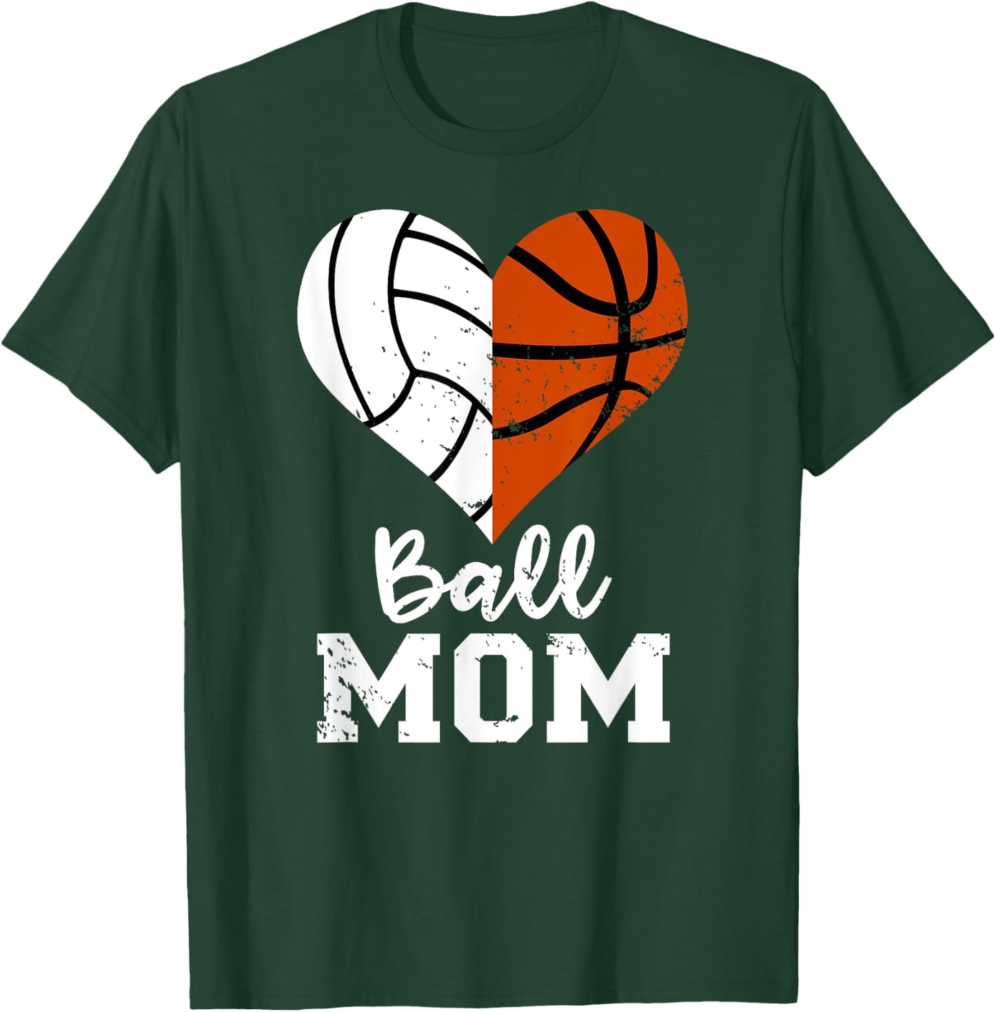 Ball Mom Heart Funny Volleyball Basketball Mom T-Shirt - T-Shirt | Forest