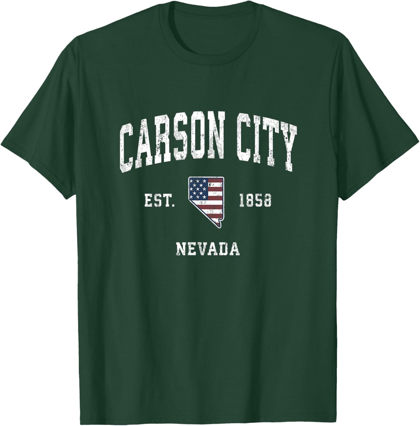 Carson City Nevada NV Vintage American Flag Sports Design Women Kids Men T-Shirt - T-Shirt | Forest