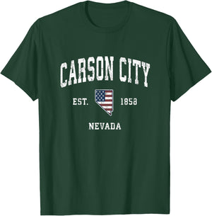 Carson City Nevada NV Vintage American Flag Sports Design Women Kids Men T-Shirt - T-Shirt | Forest