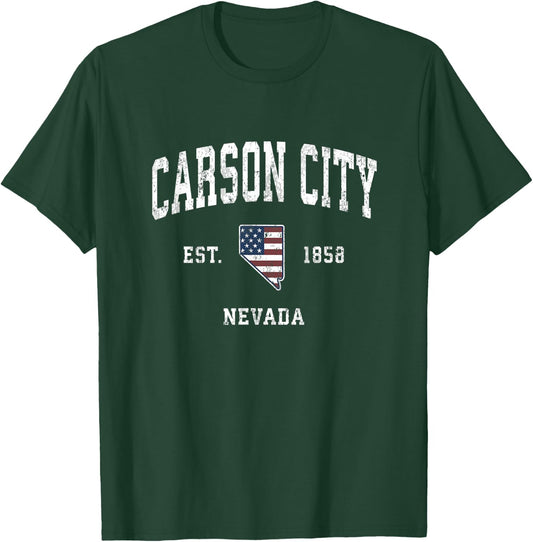 Carson City Nevada NV Vintage American Flag Sports Design Women Kids Men T-Shirt - T-Shirt | Forest