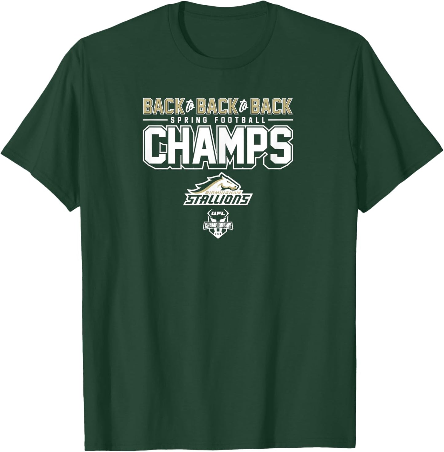 Birmingham Stallions - Back-to-Back-to-Back Spring Champs T-Shirt - T-Shirt | Forest