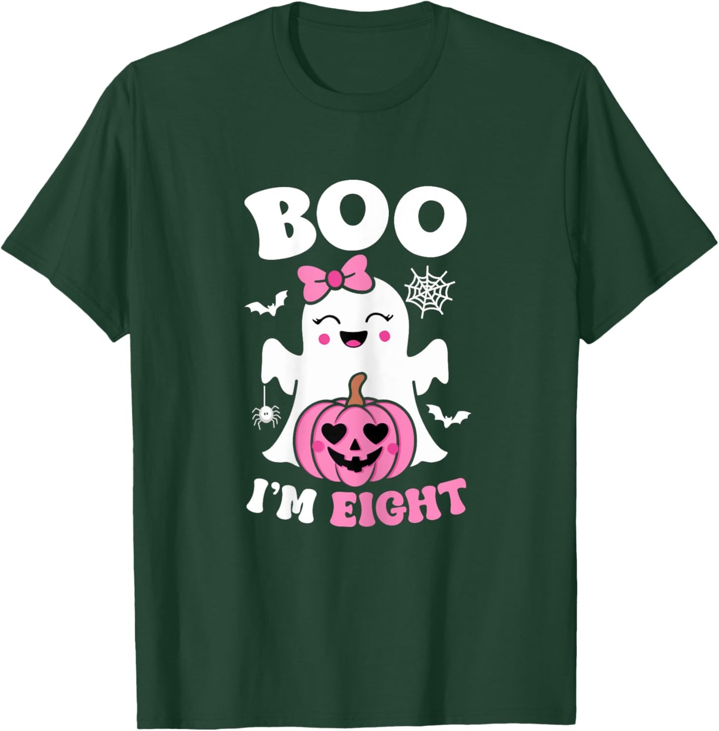 Ghost Boo I'm Eight Year 8th Birthday Girls Halloween Groovy T-Shirt - T-Shirt | Forest