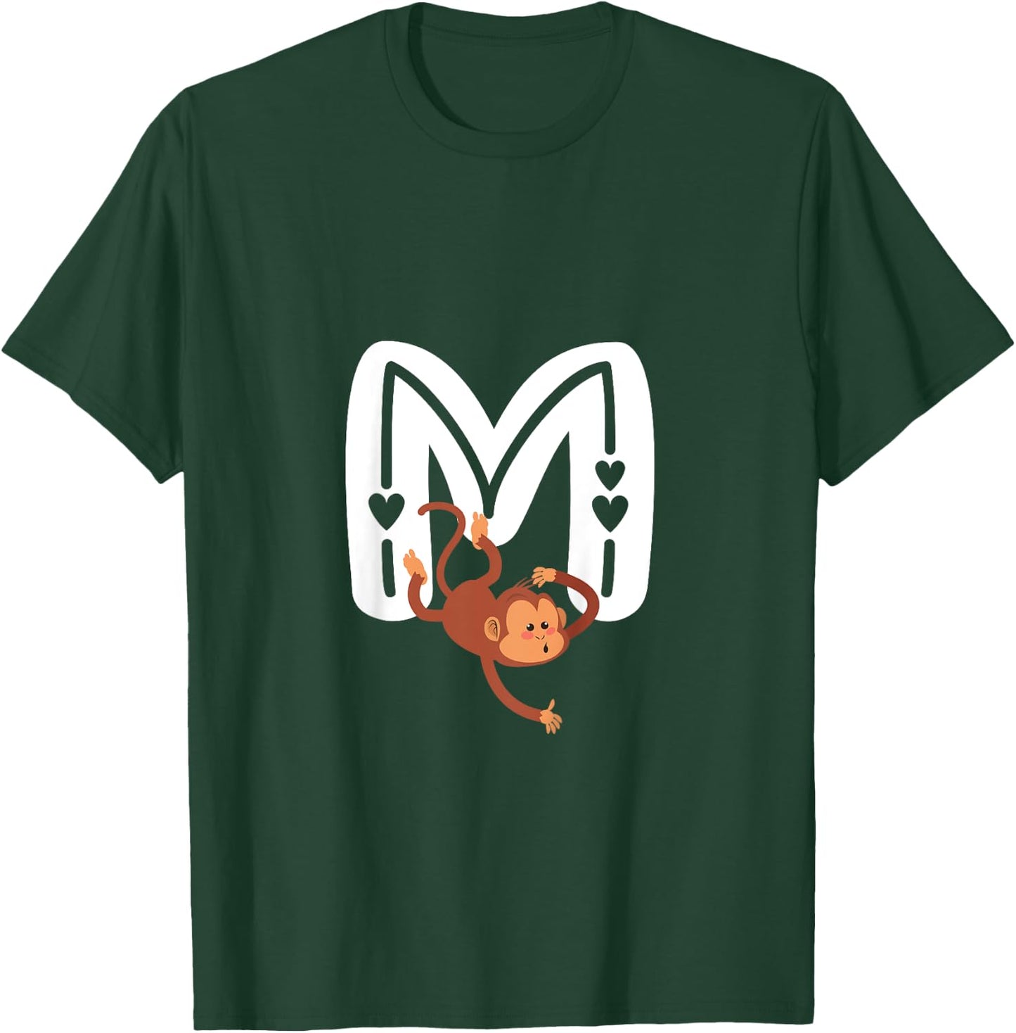 Cute Monkey Letter M Initial Alphabet Monogram Boys Girls T-Shirt - T-Shirt | Forest