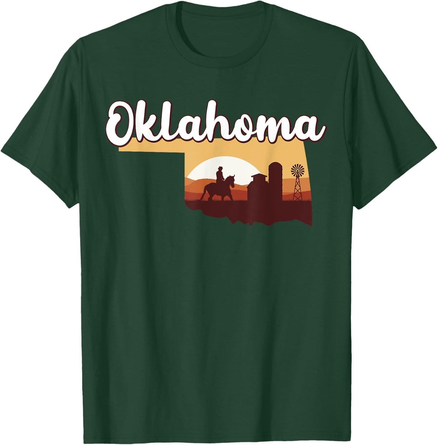 Oklahoma Map Horse Riding Cowboy Barn Windmill Souvenir T-Shirt - T-Shirt | Forest