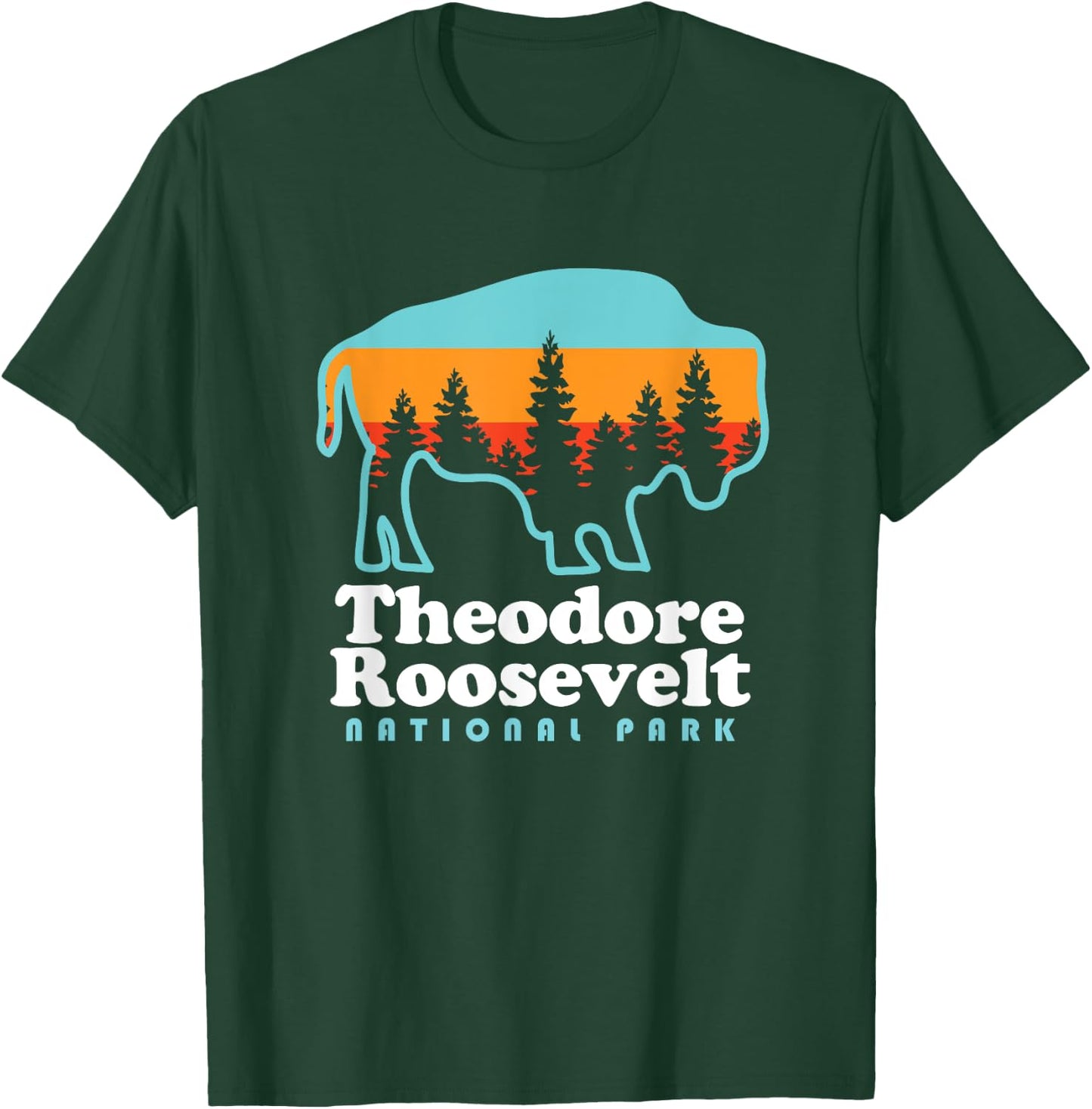 Theodore Roosevelt National Park Camping Bison Retro T-Shirt - T-Shirt | Forest