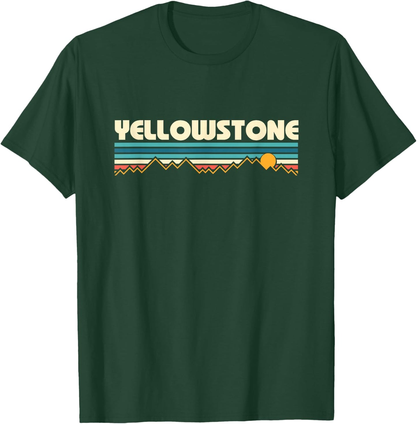 Retro Yellowstone Mountain Sunset T-Shirt - T-Shirt | Forest