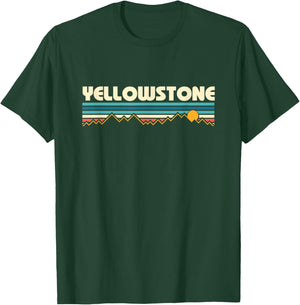 Retro Yellowstone Mountain Sunset T-Shirt - T-Shirt | Forest