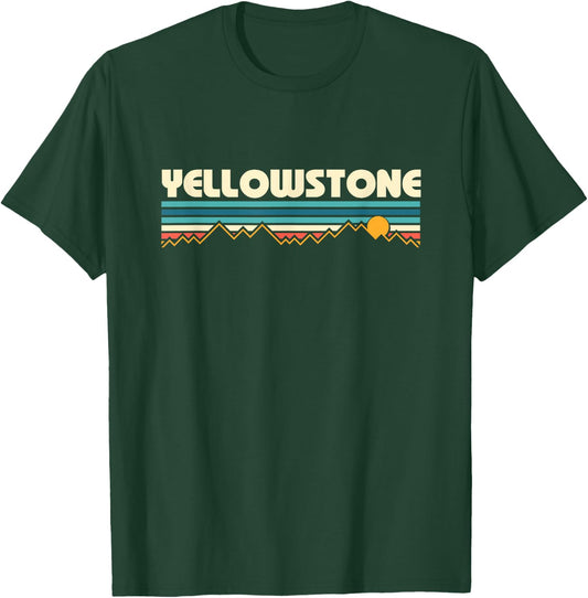 Retro Yellowstone Mountain Sunset T-Shirt - T-Shirt | Forest