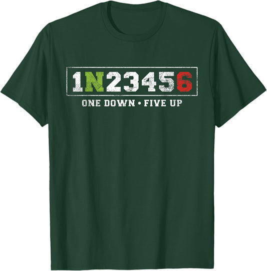 One Down Five Up Funny Motorcycle Gear Shift Biker Men Women T-Shirt - T-Shirt | Forest