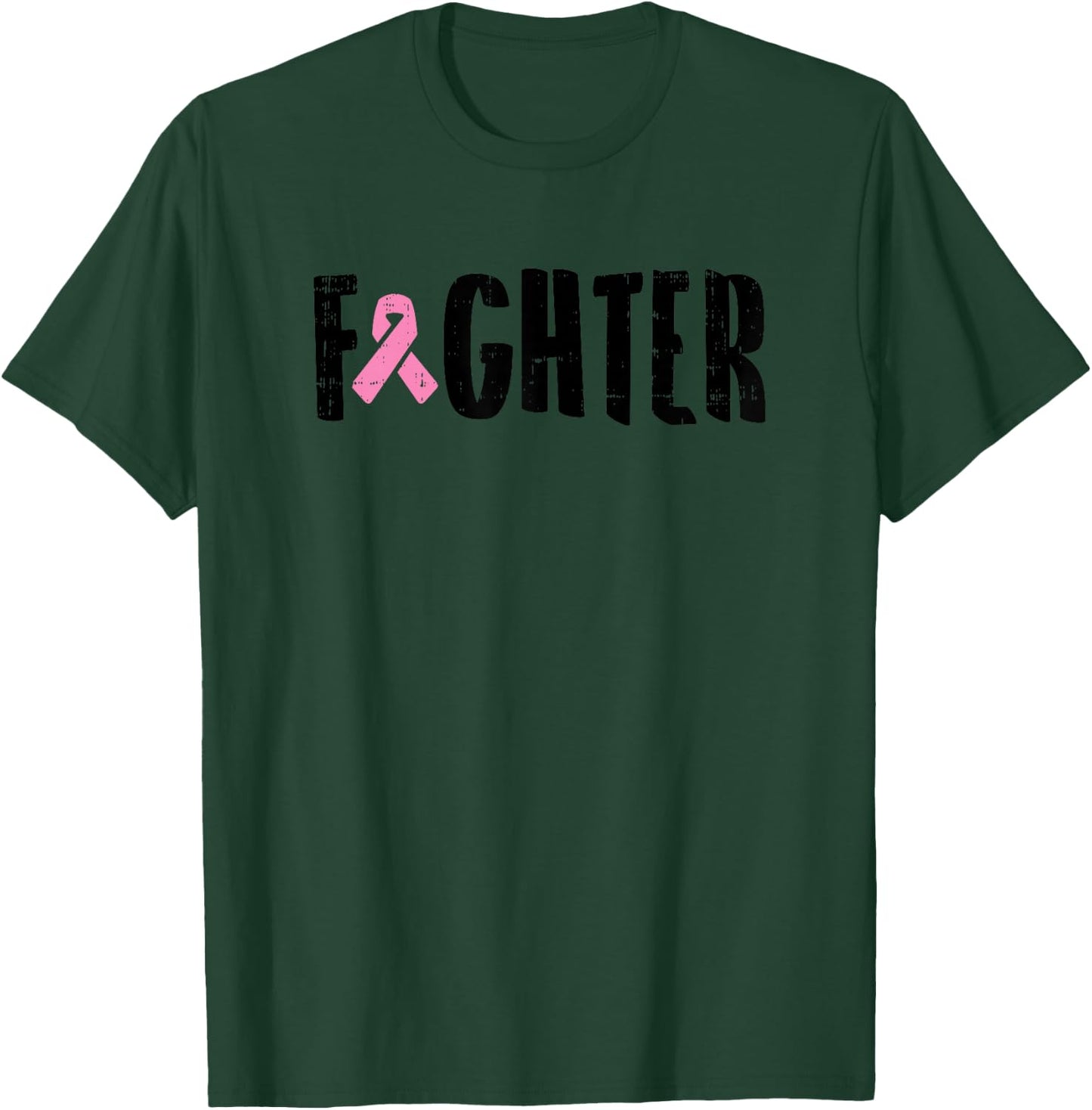 Fighter Pink Ribbon Breast Cancer Awareness Warrior Gift T-Shirt - T-Shirt | Forest