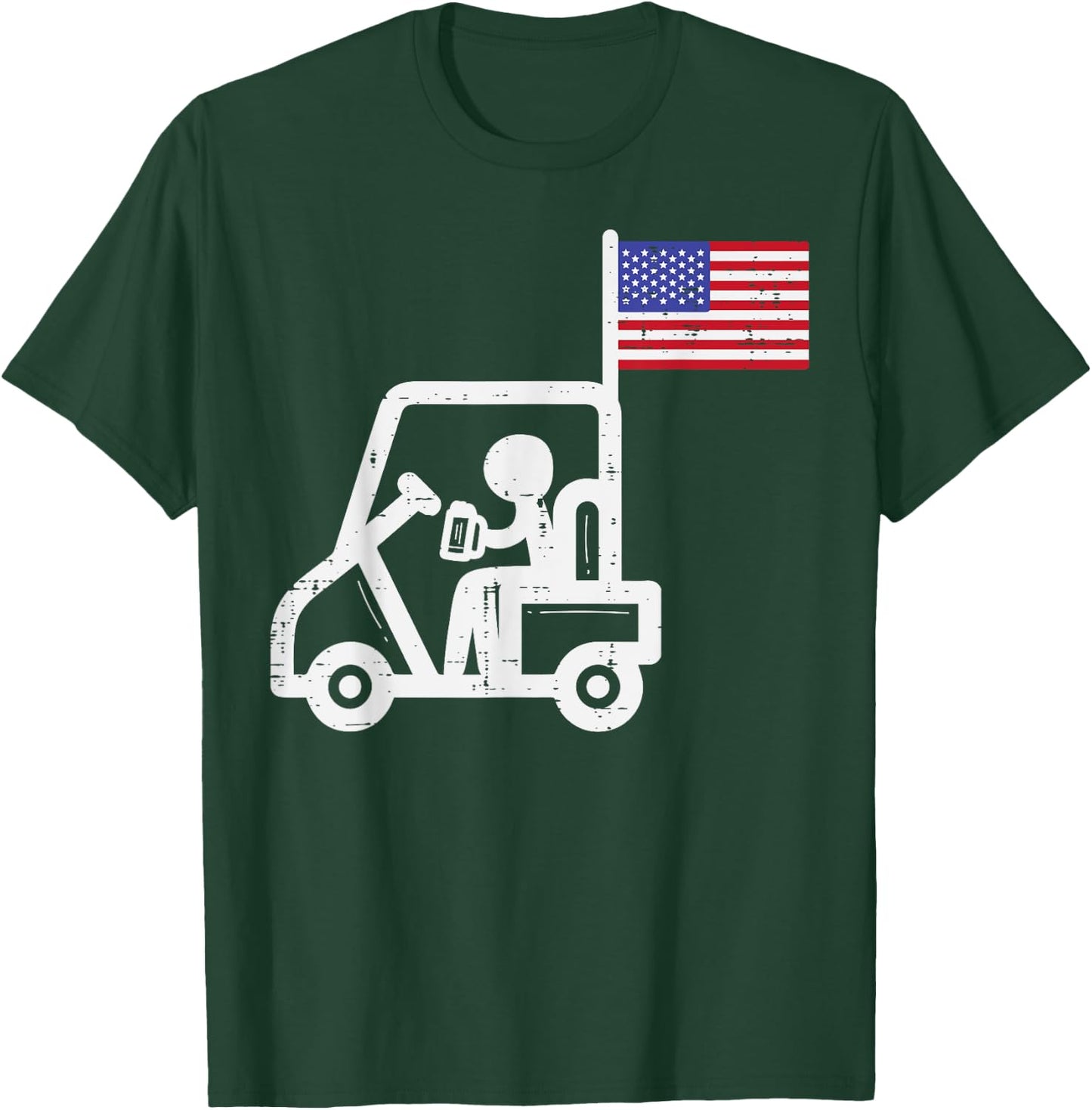 Golf Cart Flag Beer Funny Golfing Drinking Golfer Men Women T-Shirt - T-Shirt | Forest