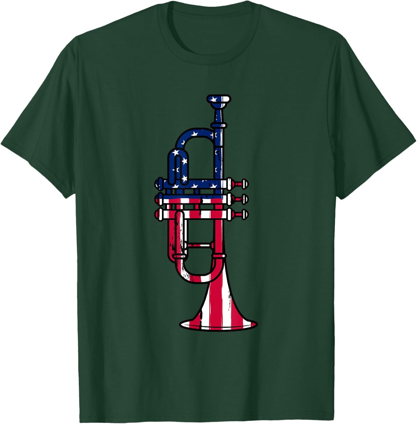 Trumpet USA Flag Funny Trumpeter Musician 4th Of July Outfit T-Shirt - T-Shirt | Forest