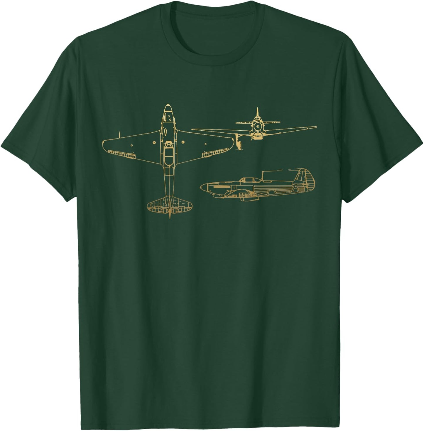 Yak-9 Soviet WW2 Plane Warbird Blueprint Schematics Diagram T-Shirt - T-Shirt | Forest