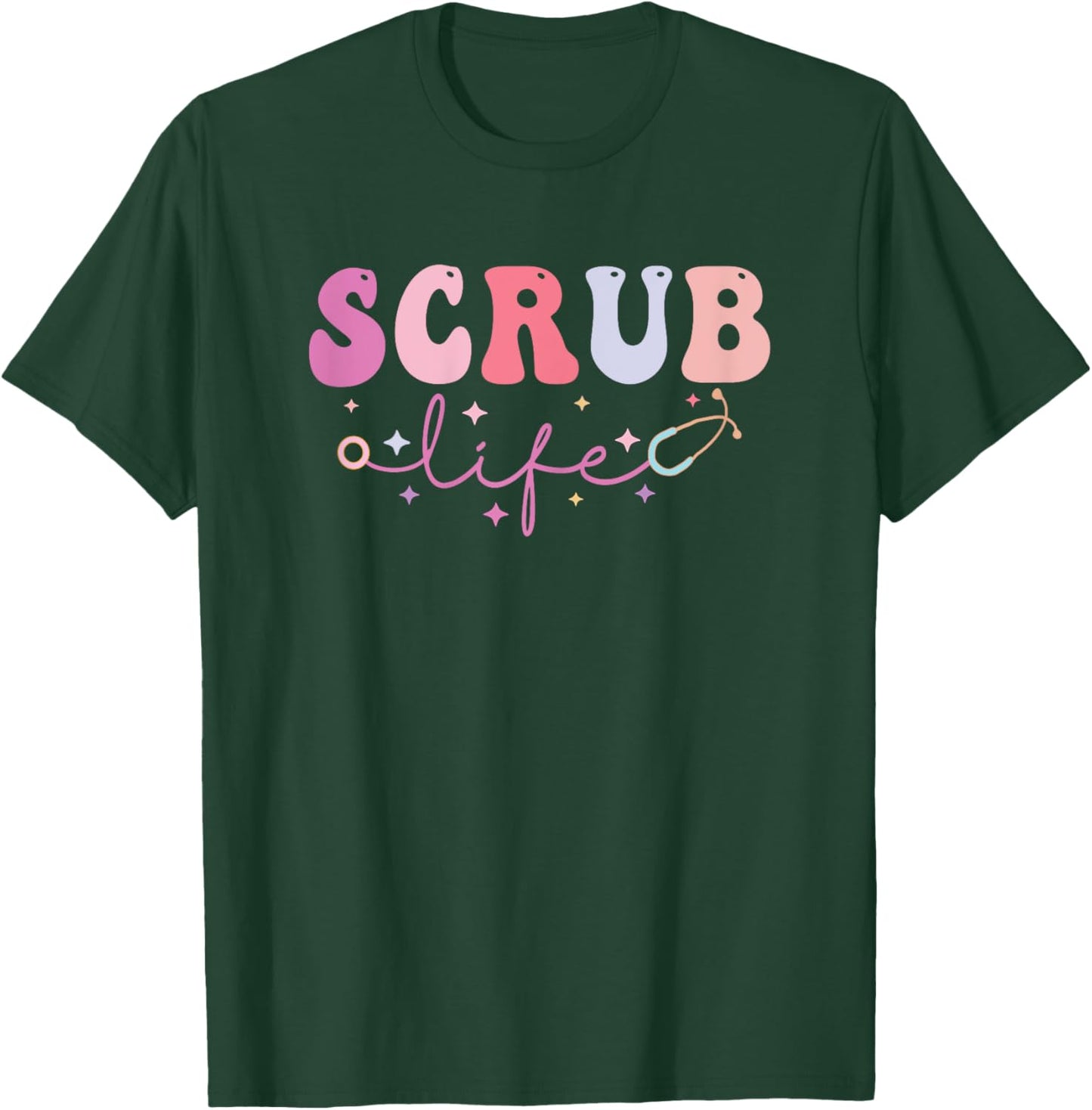 Scrub Life Nurse Stethoscope Retro Groovy Nurse Gifts T-Shirt - T-Shirt | Forest