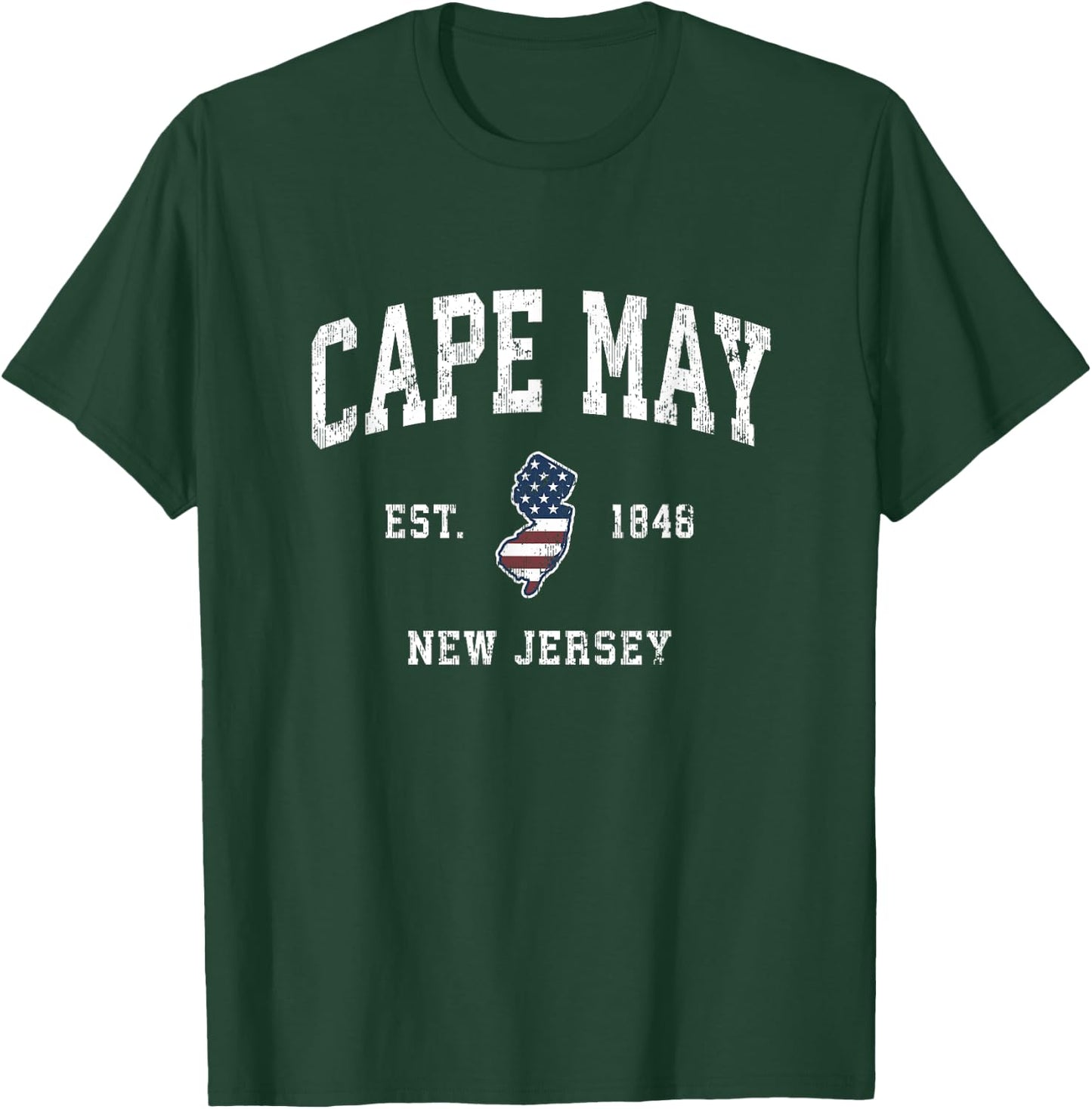 Cape May New Jersey NJ Vintage American Flag Sports Design Women Kids Men T-Shirt - T-Shirt | Forest