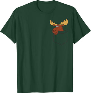 Funny Moose In The Pocket Elk Canadian Moose In Pocket T-Shirt - T-Shirt | Forest