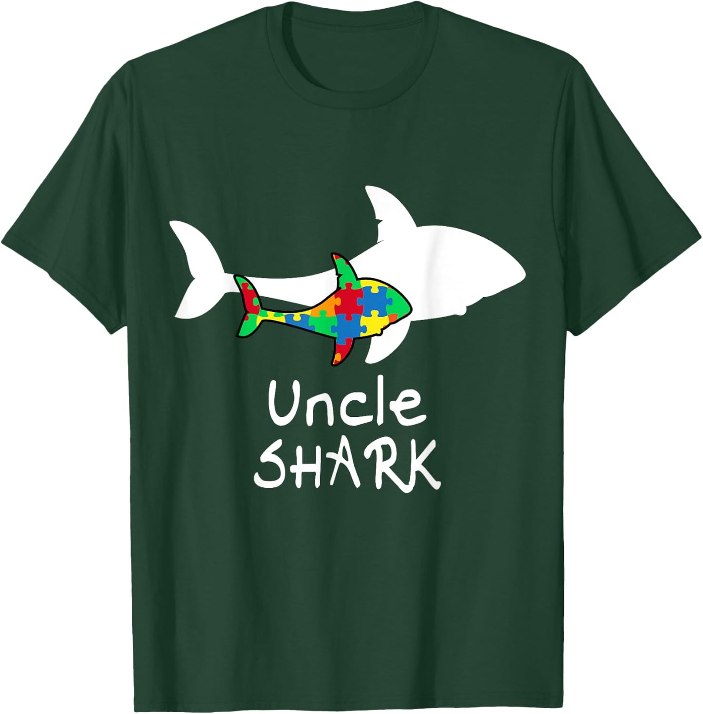 Uncle Shark Puzzle Piece Inspirational Autism Awareness Gift T-Shirt - T-Shirt | Forest