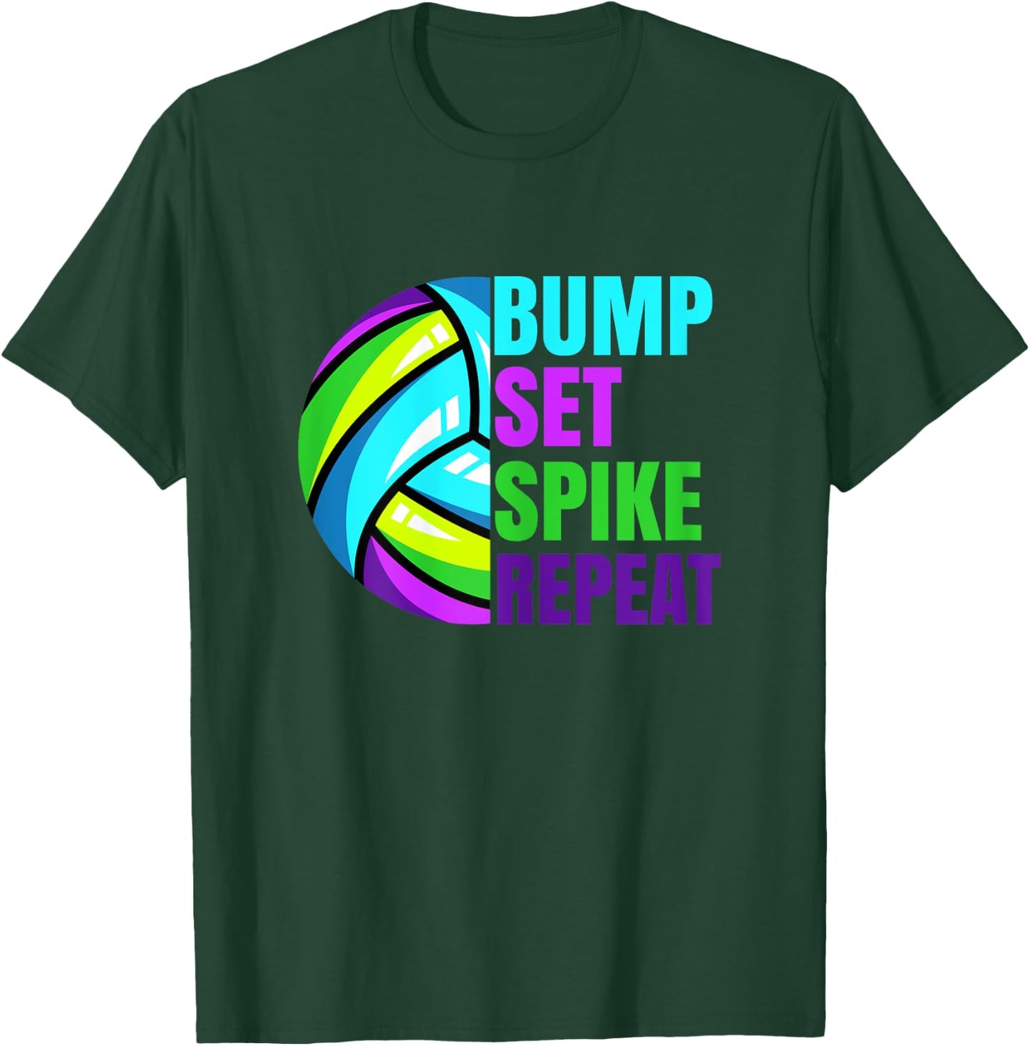 Girls Volleyball Bump Set Spike Repeat Blue Purple Teen T-Shirt - T-Shirt | Forest