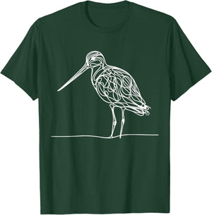 Line Art Bird & Ornithologist Marbled Godwit T-Shirt - T-Shirt | Forest