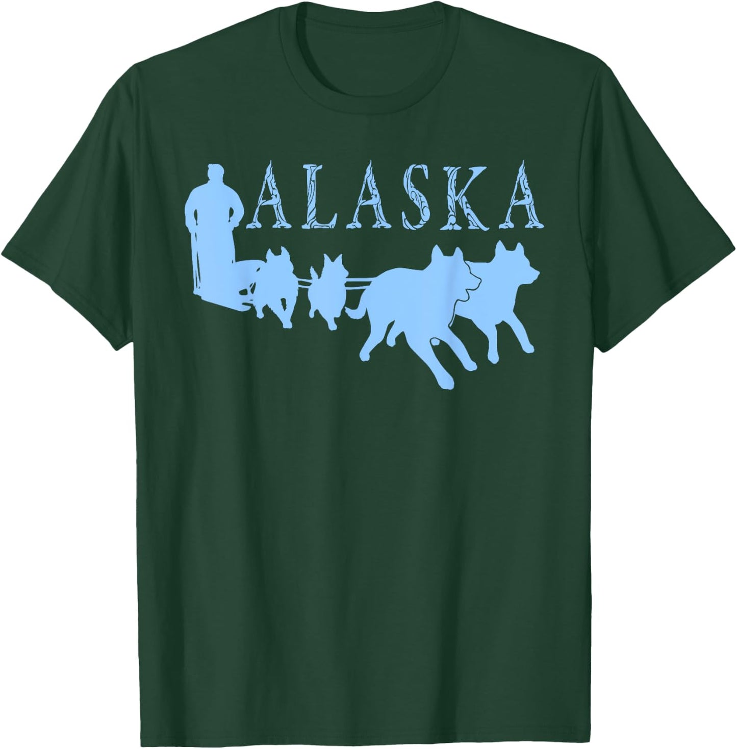 Alaska Sled Dogs Mushing Team Snow Sledding Mountain Scene T-Shirt - T-Shirt | Forest
