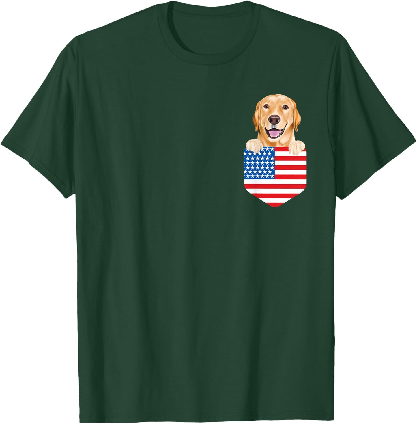 America Flag Yellow Labrador Retriever Dog In Pocket T-Shirt - T-Shirt | Forest
