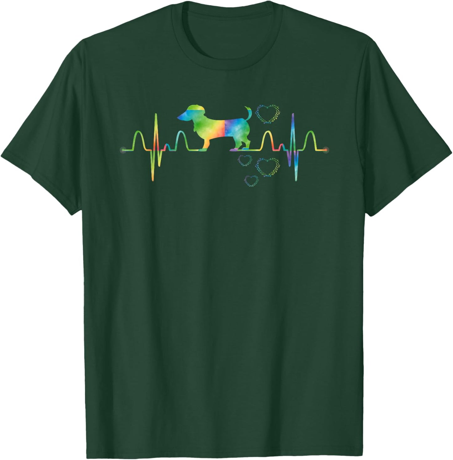 Dog Tie Dye Heartbeat Funny Weenie Sausage Dog Dachshund Men Women Girls Kids T-Shirt - T-Shirt | Forest