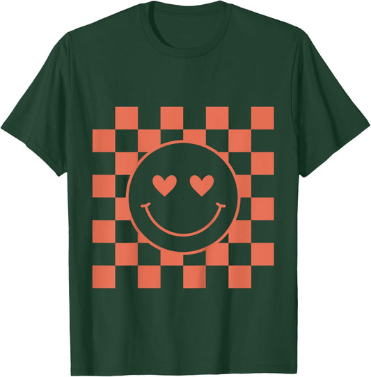 Youth Checkered Retro Valentine Smile Face T-Shirt - T-Shirt | Forest
