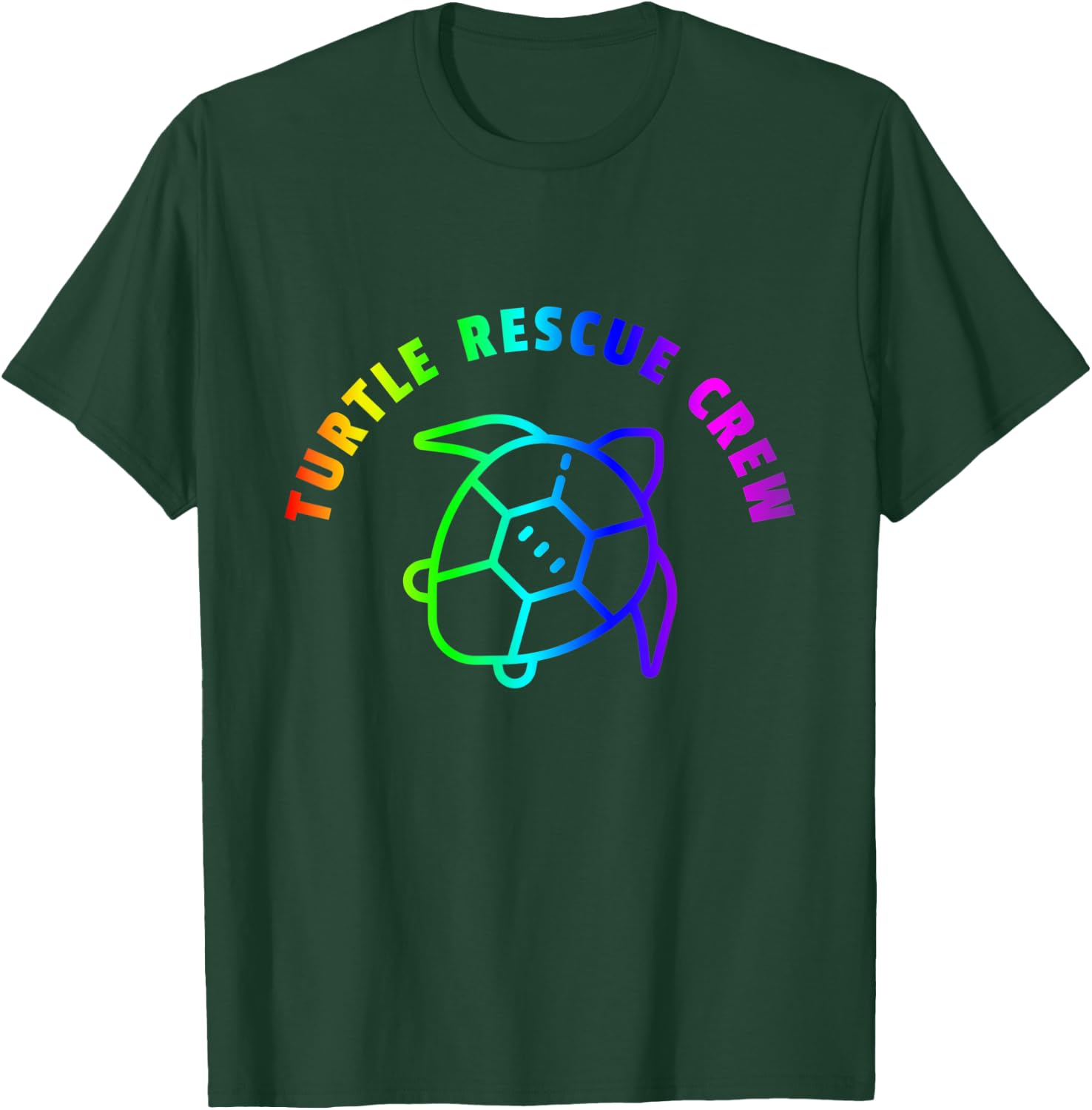 Turtle Rescue Crew Quote - Rainbow Sea Turtle Graphic T-Shirt - T-Shirt | Forest