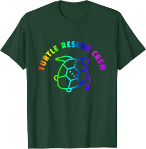 Turtle Rescue Crew Quote - Rainbow Sea Turtle Graphic T-Shirt - T-Shirt | Forest