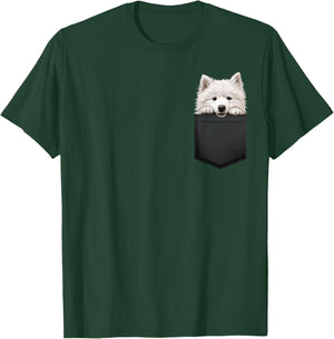 Funny Samoyed Puppy Dog In Pocket Cute Pet Lover T-Shirt - T-Shirt | Forest
