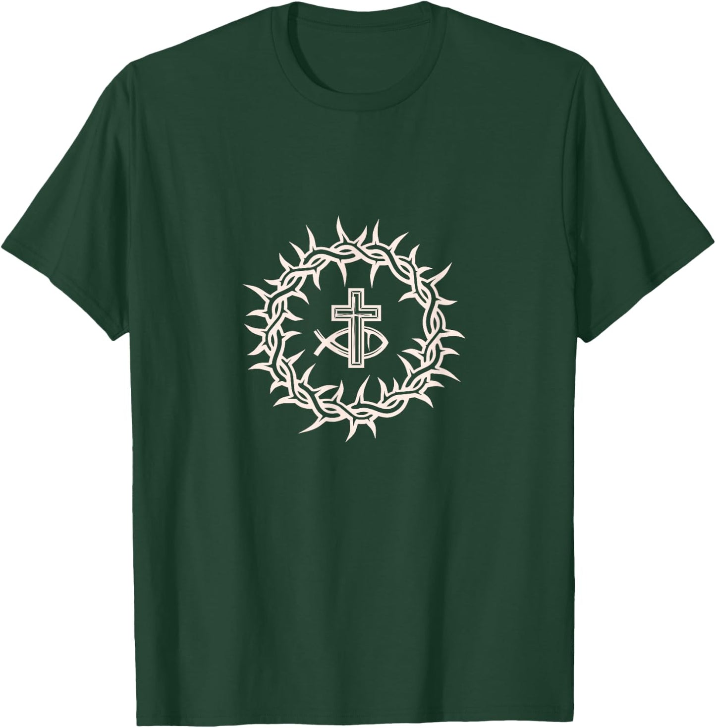 Crown of Thorn Ichthys Jesus Christ God Christianity Crucifix T-Shirt - T-Shirt | Forest