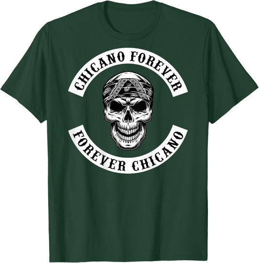 Chicano Skull With Bandana Biker Style Rocker T-Shirt - T-Shirt | Forest