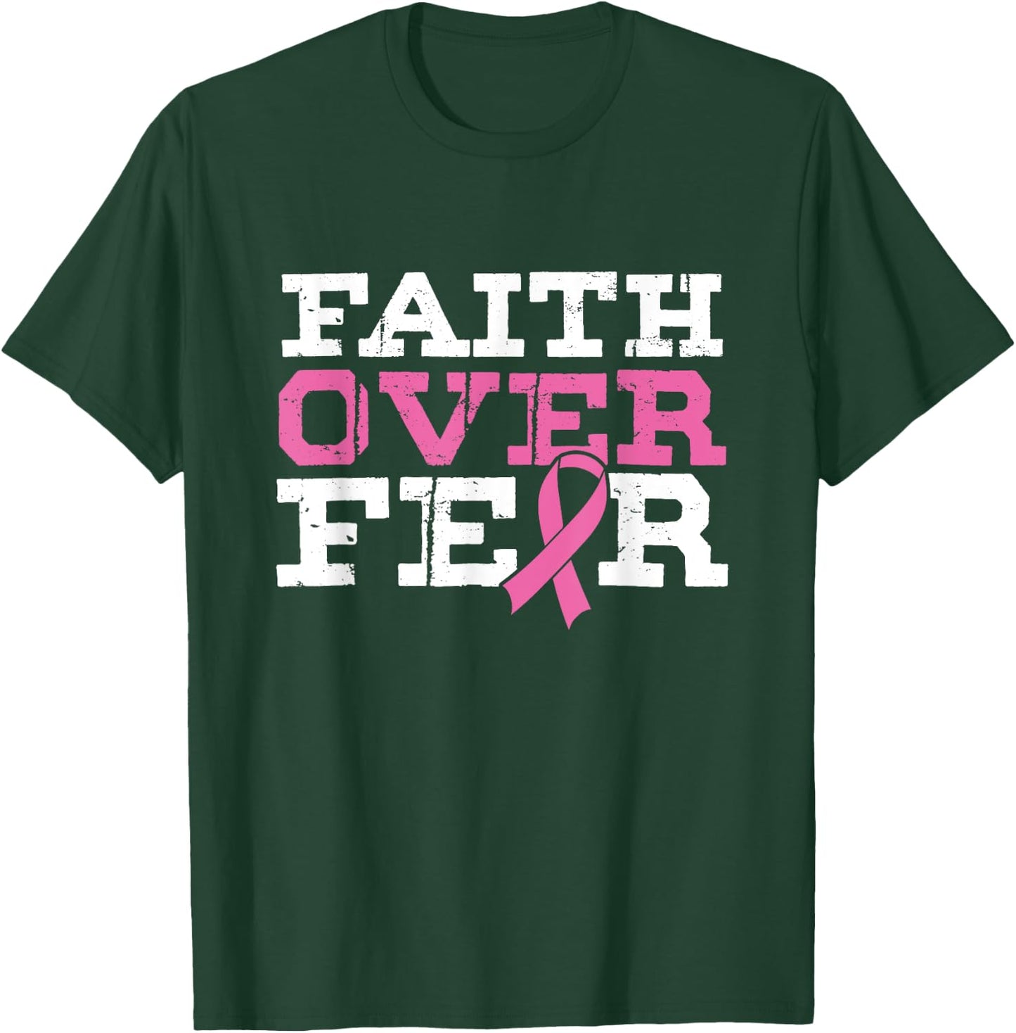 Religious Christian God Faith Over Anxiety Breast Cancer Month T-Shirt - T-Shirt | Forest