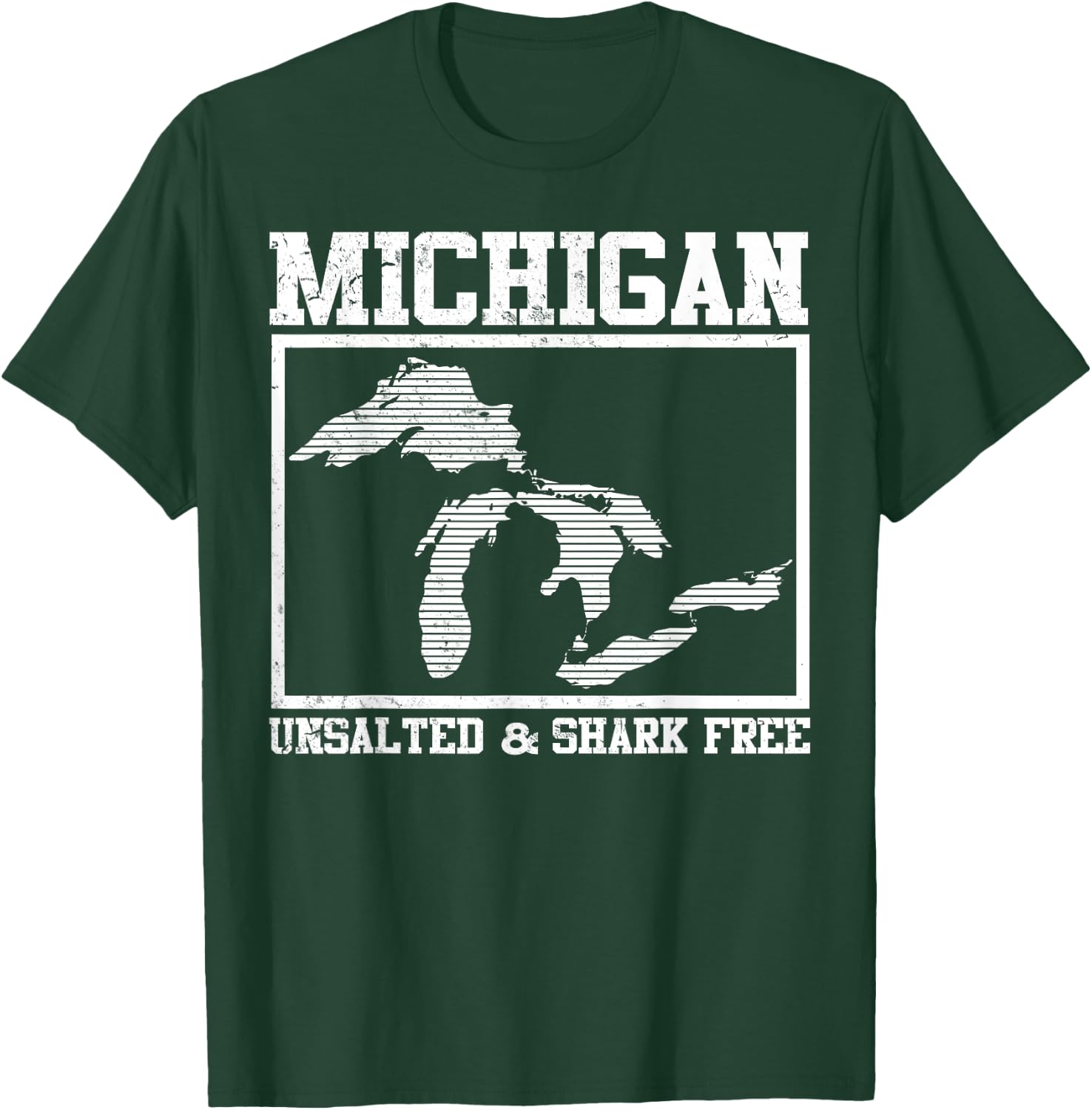 Cool Michigan Unsalted & Shark Free | Funny Fishermen Gift T-Shirt - T-Shirt | Forest