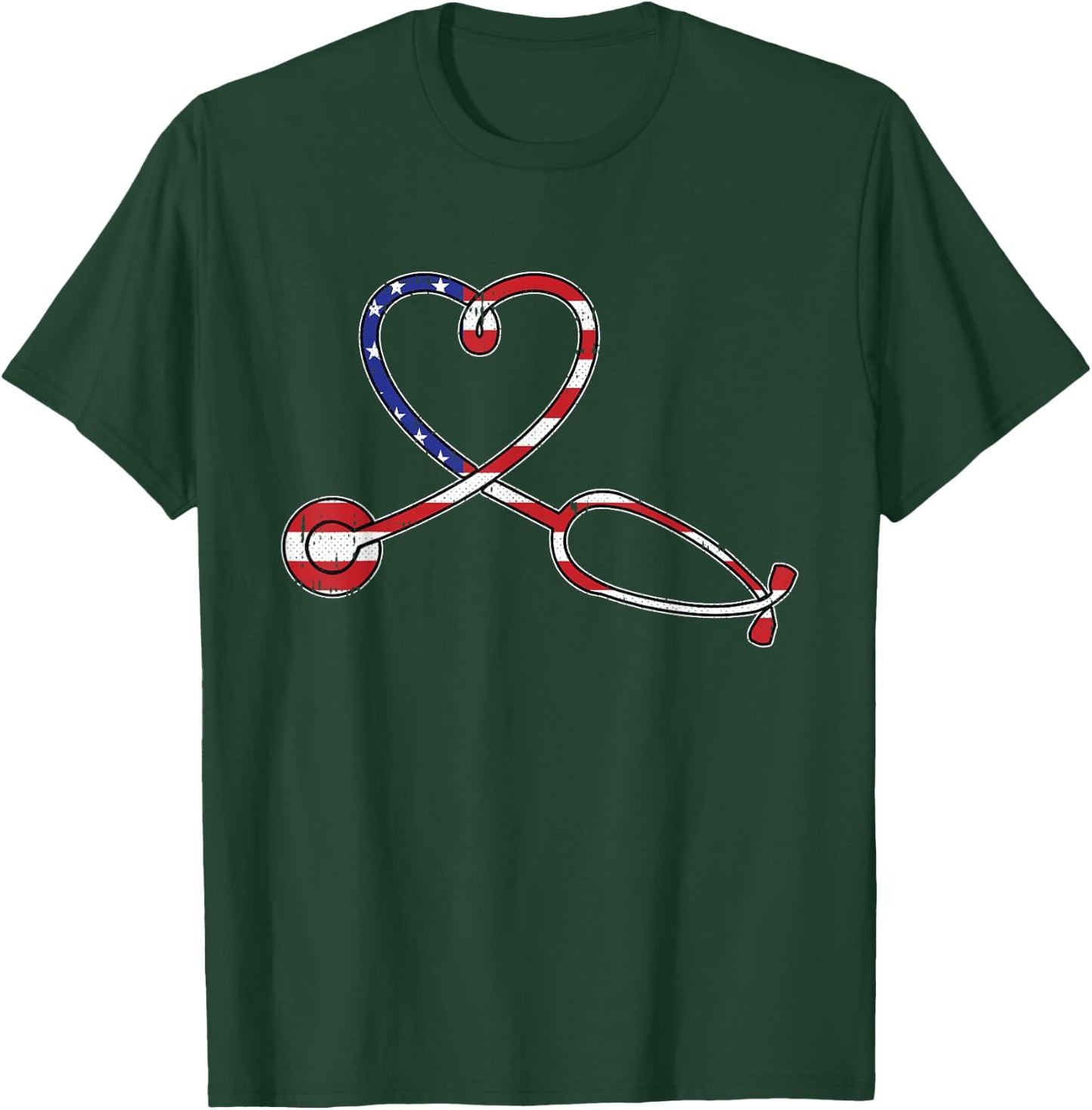 Nurse American Flag 4th Of July Heart Patriotic RN Nursing T-Shirt - T-Shirt | Forest