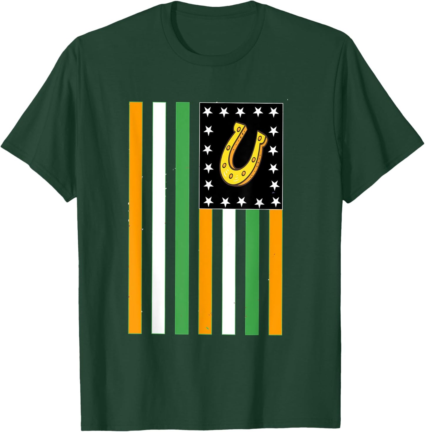St patrick day Lucky Horseshoe Irish American Flag T-Shirt - T-Shirt | Forest