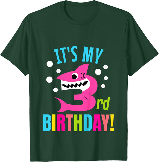 3 Year Old 3rd Shark Party Birthday Baby Gift Girls And Boys T-Shirt - T-Shirt | Forest