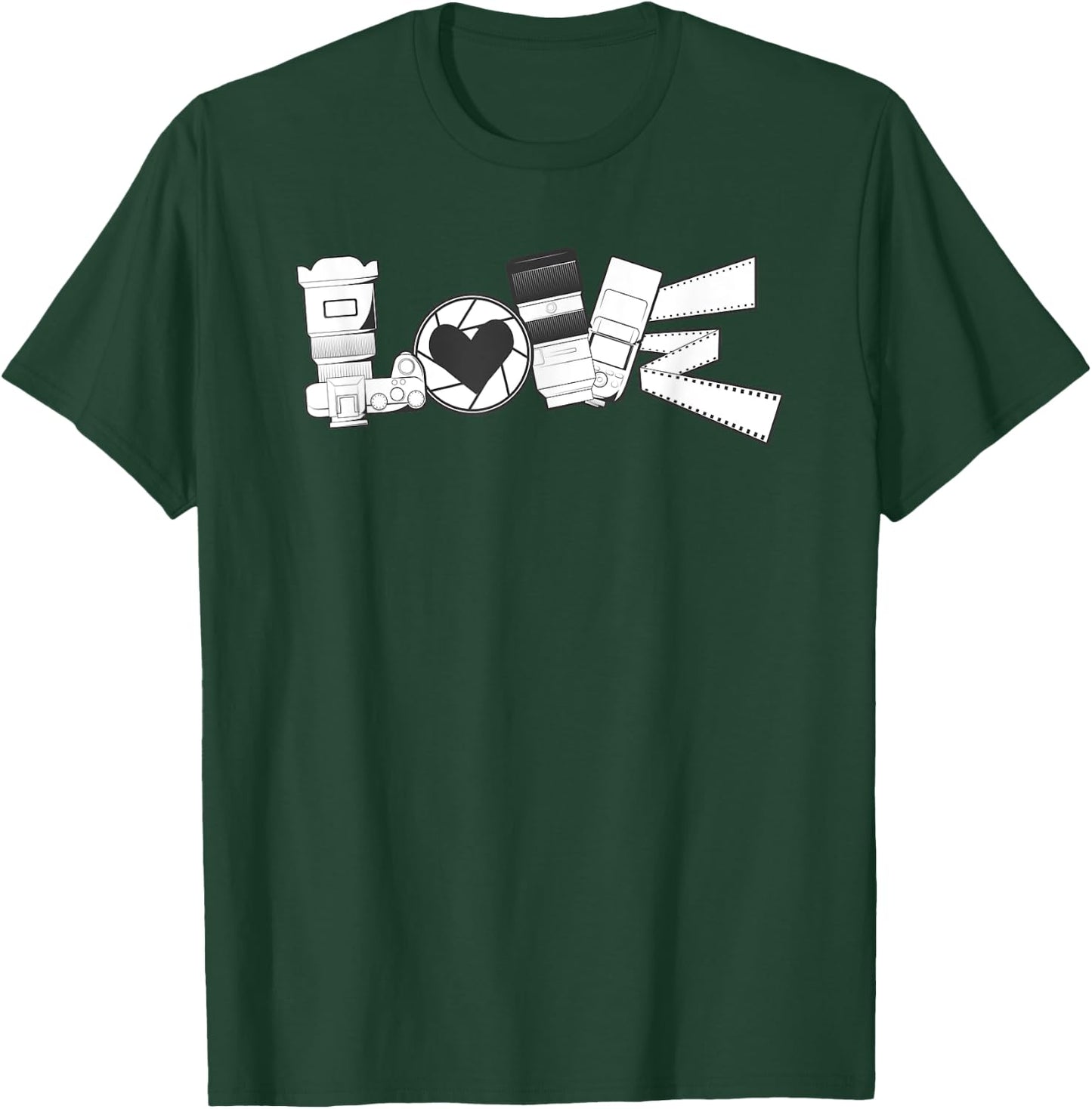 Love Photography Spelled With Mirrorless Dslr Camera Flash T-Shirt - T-Shirt | Forest