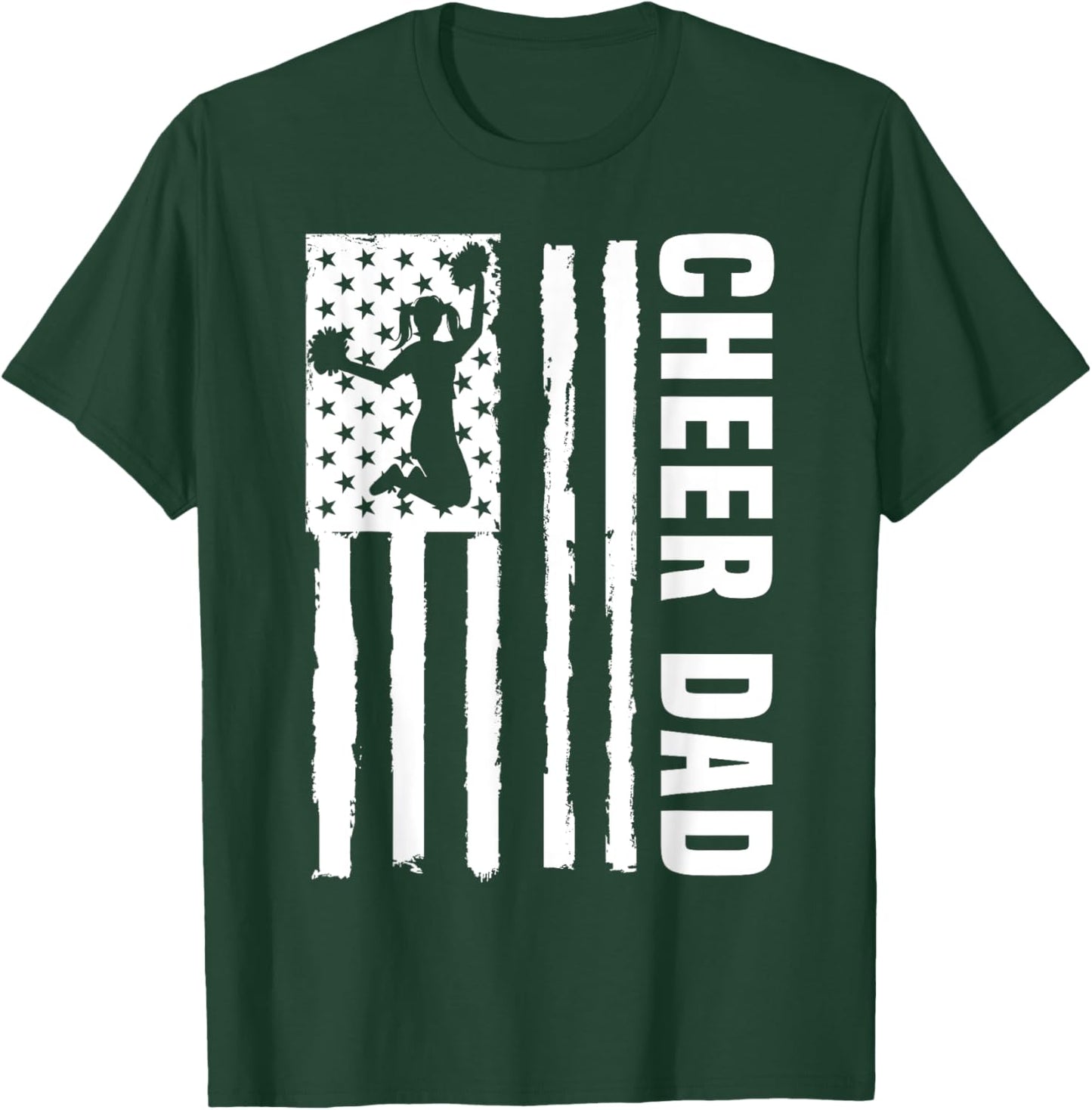 Cheer Dad Cheerleading American Flag Fathers Day Cheerleader T-Shirt - T-Shirt | Forest