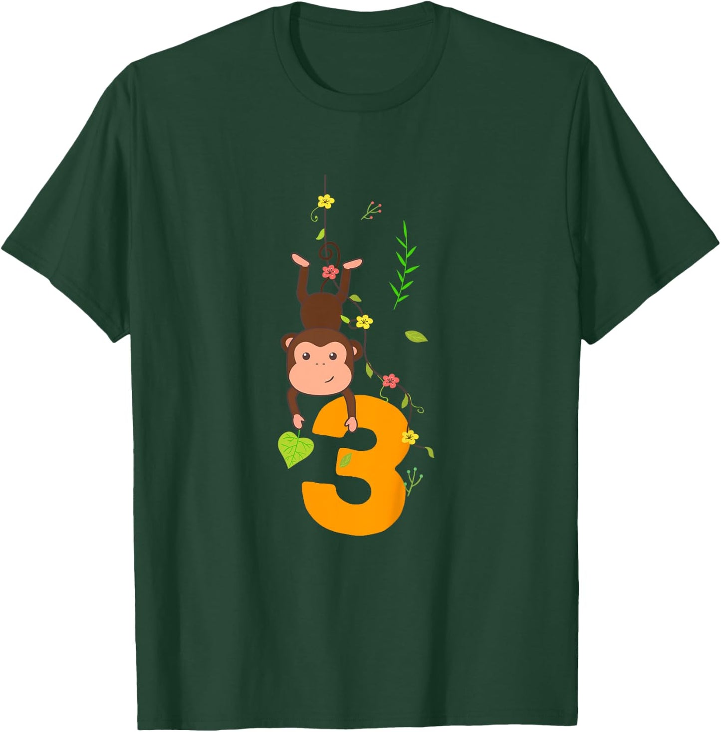 Kids Funny Cute Monkey Lover 3rd Birthday Three 3 Yr 3 Year Old T-Shirt - T-Shirt | Forest