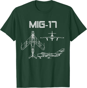 Mig-17 Soviet Plane Warbird Blueprint Schematics Diagram T-Shirt - T-Shirt | Forest