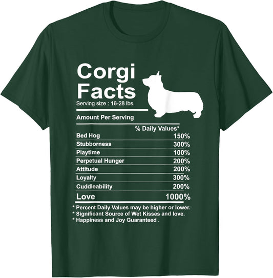 Funny Corgi Facts Nutrition Gift Cardigan Pembroke T-Shirt - T-Shirt | Forest