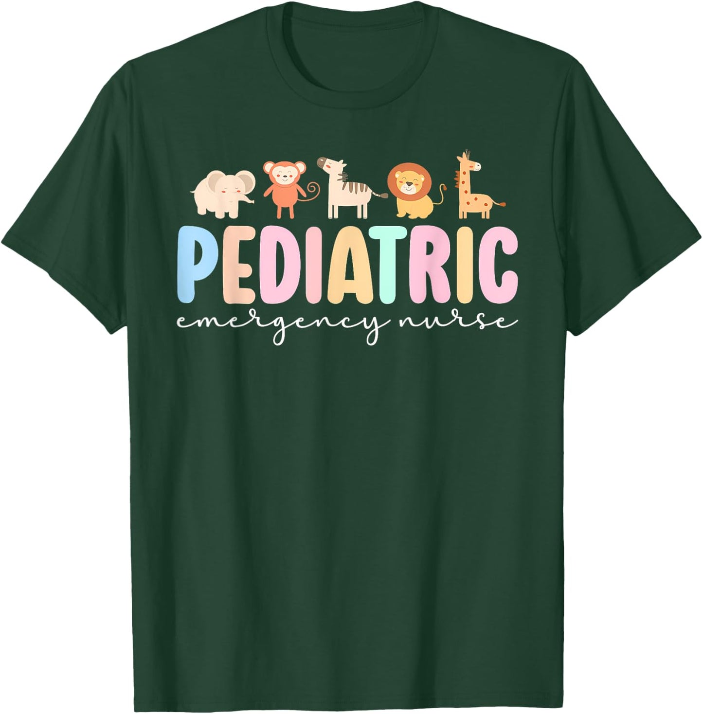 Pediatric Emergency Nurse Safari Animals Peds ER Nurse Women T-Shirt - T-Shirt | Forest