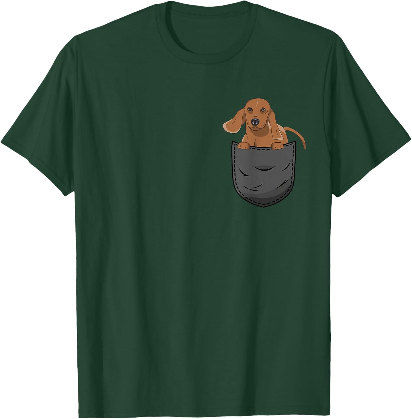 Dachshund Pocket Clothing Dachshund Pocket - Adults - Black - Short Sleeve - Cartoon Dachshund - - Classic Fit - All Seasons - Imported - Cotton Blend - Machine Wash - Small T-Shirt - T-Shirt | Forest