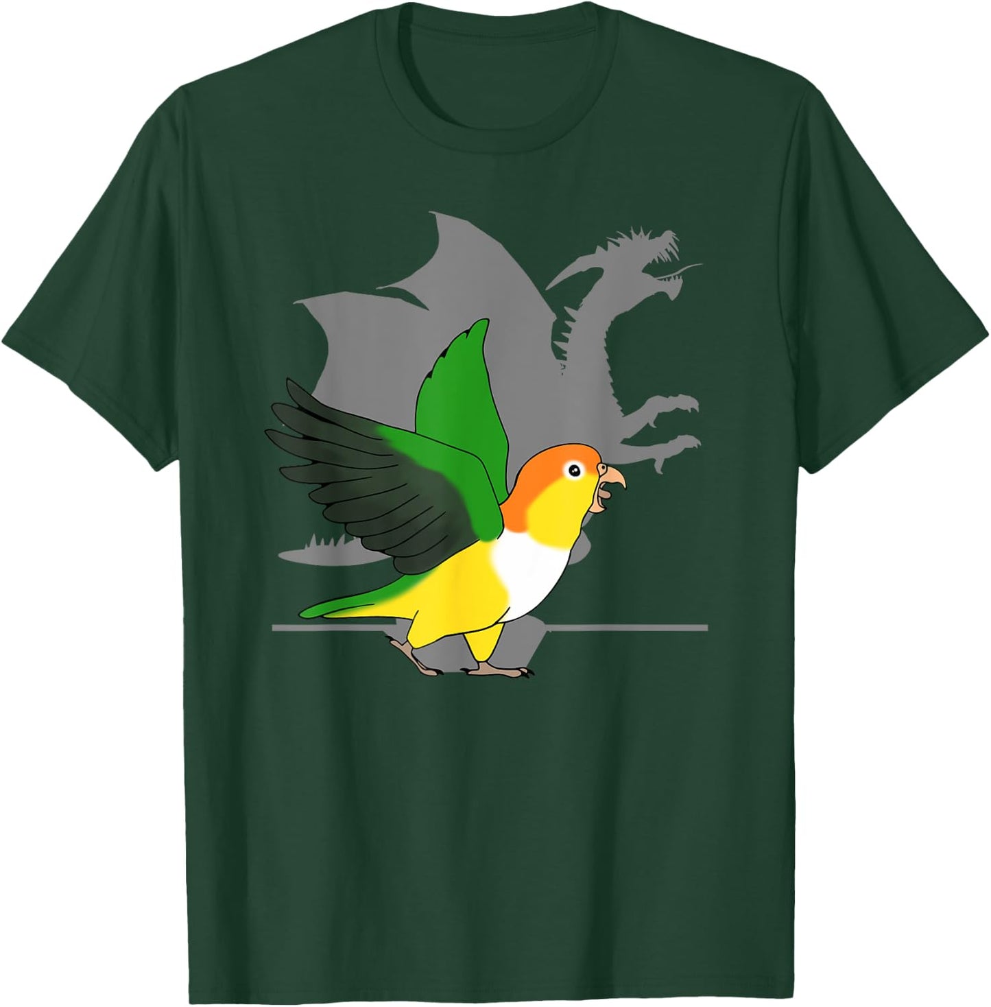White Bellied Caique Dragon Shadow Funny Screaming Parrot T-Shirt - T-Shirt | Forest